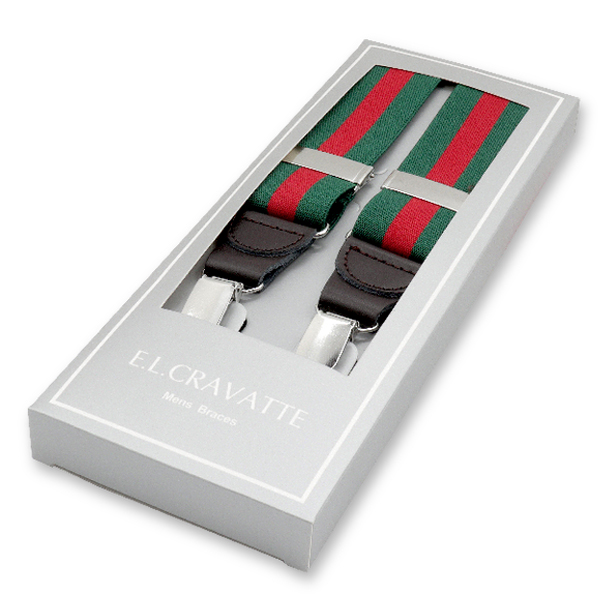 Dunkelgrün - Röt gestreifte Hosenträger   (1)