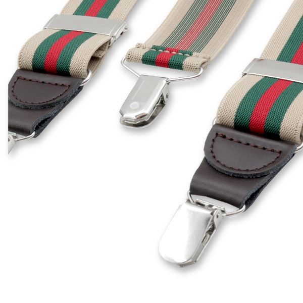 Beige - Dunkelgrün gestreifte Hosenträger   (2)