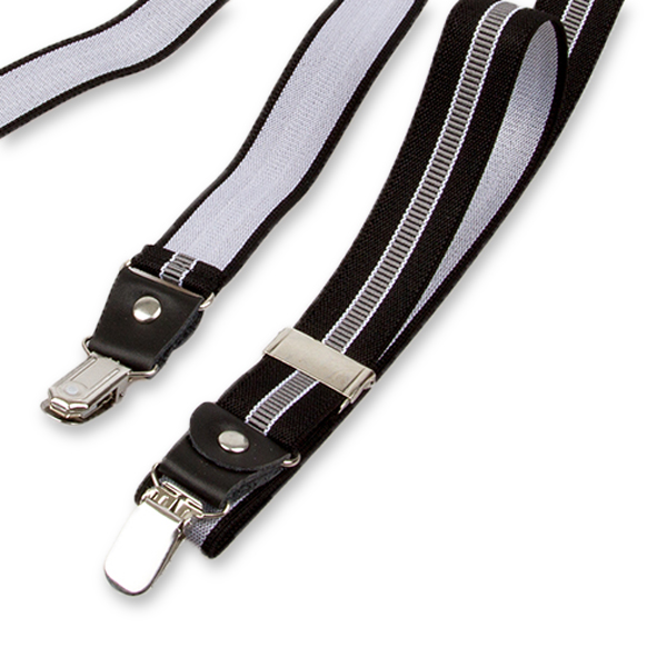 Schmale schwarz/grau gestreifte Hosenträger  (3)