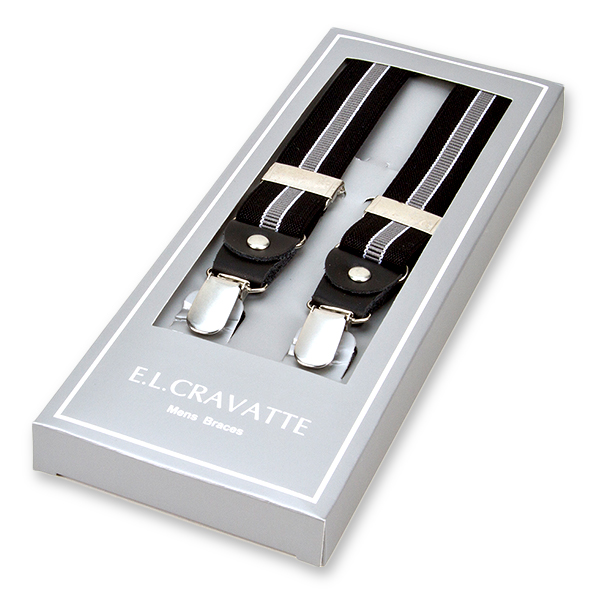 Schmale schwarz/grau gestreifte Hosenträger  (1)