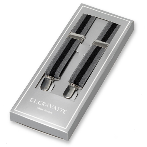 Schmale Gestreifte Hosenträger Schwarz Grau (1)