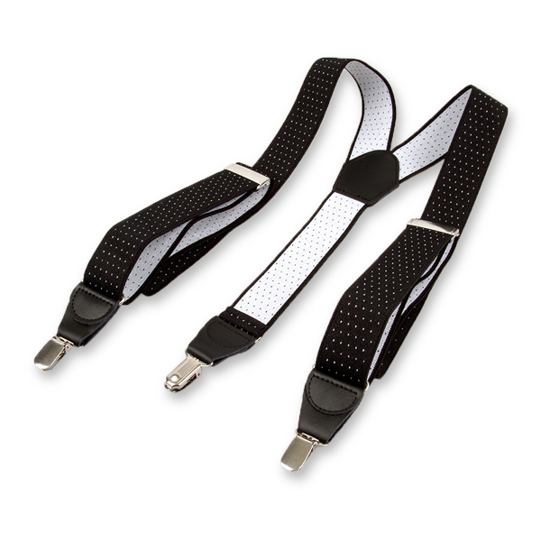 Schwarz/weiß gepunktete Hosenträger (3)