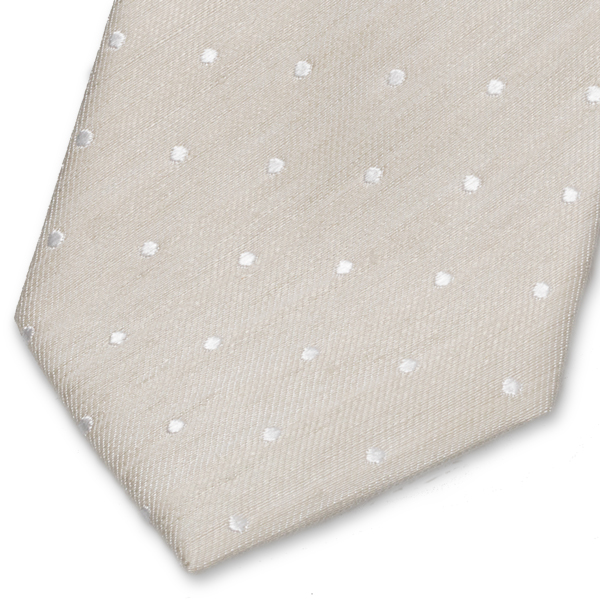 Beige/ Weiß gepunktete Krawatte aus Leinen  (2)
