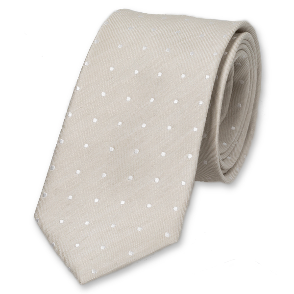 Beige/ Weiß gepunktete Krawatte aus Leinen  (1)