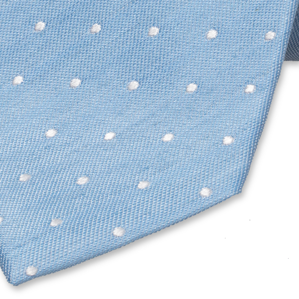 Hellblau/ Weiß gepunktete Krawatte aus Leinen  (2)