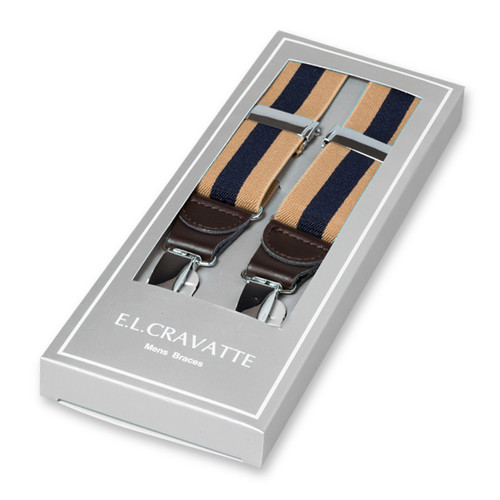 Beige/Navy gestreifte Hosenträger (1)