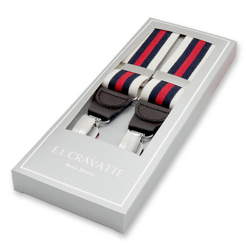 Ecru - dunkelblau gestreifte Hosenträger   (1)