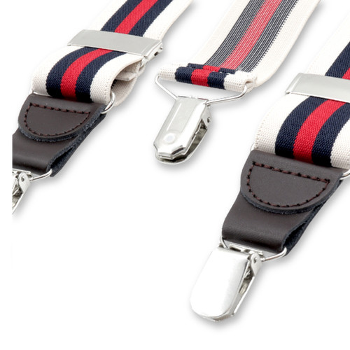 Ecru - dunkelblau gestreifte Hosenträger   (2)