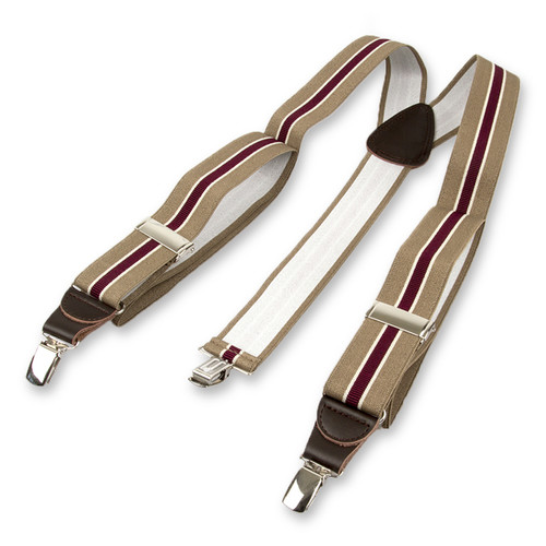 Beige/ bordeaux gestreifte Hosenträger (3)