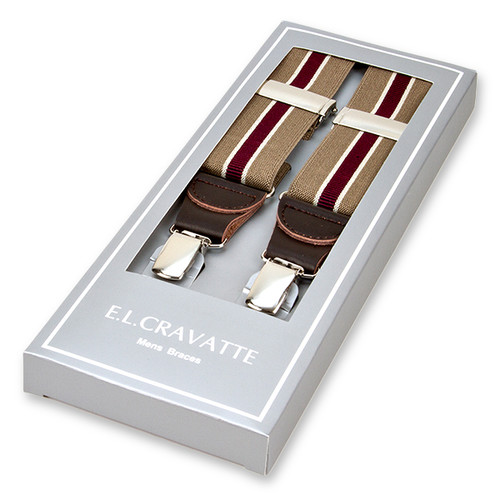 Beige/ bordeaux gestreifte Hosenträger (1)