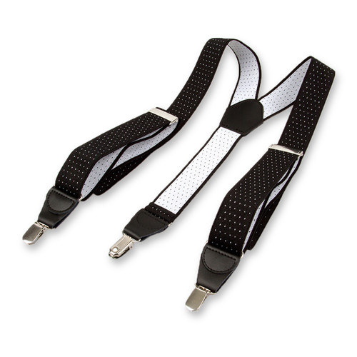 Schwarz/weiß gepunktete Hosenträger (3)