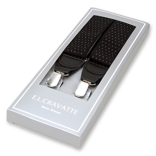 Schwarz/weiß gepunktete Hosenträger (1)