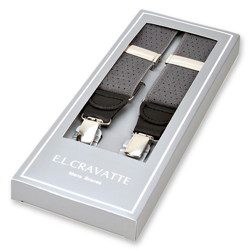 Grau/schwarz gepunktete Hosenträger (1)