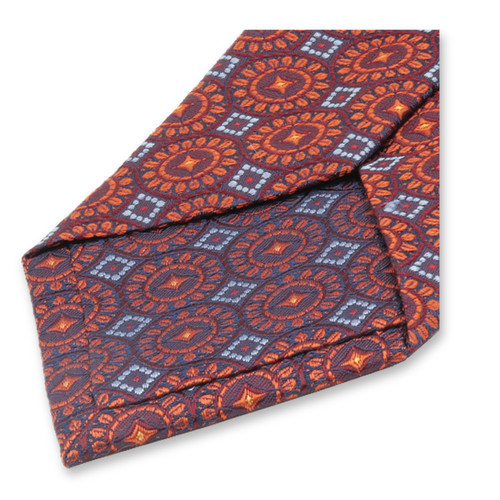 Krawatte Bordeauxrot - Orangefarbenes Kreismuster (3)