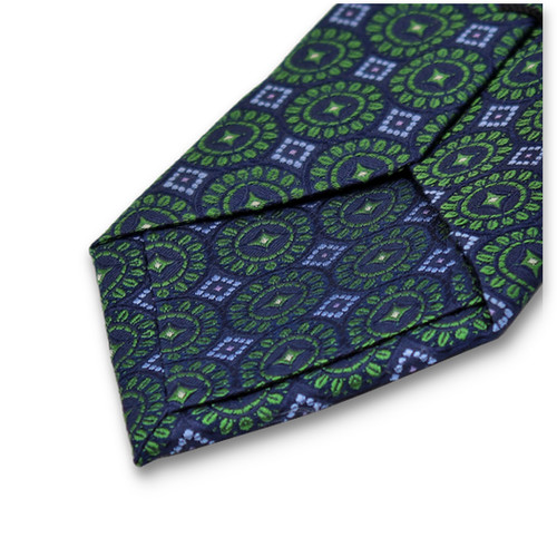 Krawatte Dunkelblau-grünes Kreismuster (3)