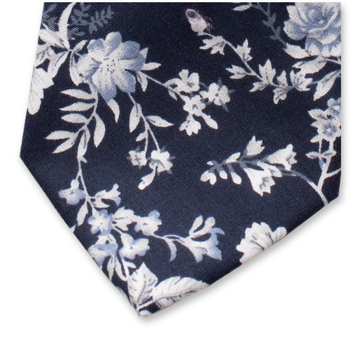 Dunkelblaue Krawatte mit Blumenmuster (2)