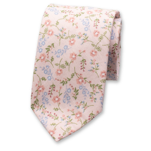 Hellrosa Krawatte mit feinem Blumenmuster (1)