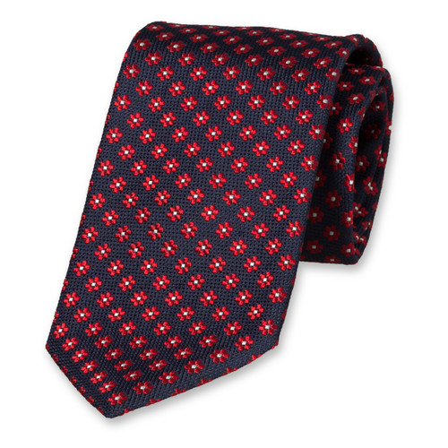 Luxus Krawatte Dunkelblau - Rotes Blumenmuster (1)