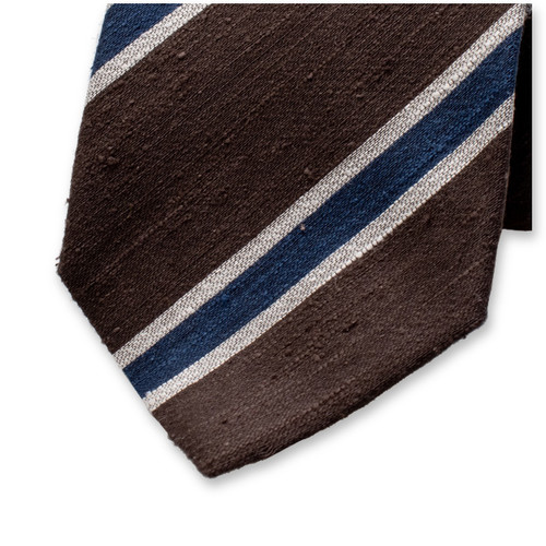 Dunkelbraun - Blau gestreifte Krawatte - Italienische Seide (2)