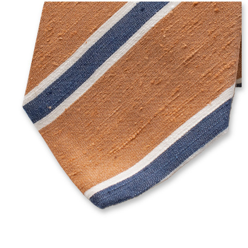 Karamellbraun - Blau gestreifte Krawatte - Italienische Seide (2)