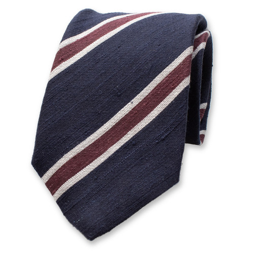 Dunkelblau - Bordeaux gestreifte Krawatte - Italienische Seide (1)