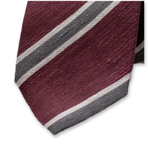 Bordeaux - Grau gestreifte Krawatte - Italienische Seide (2)