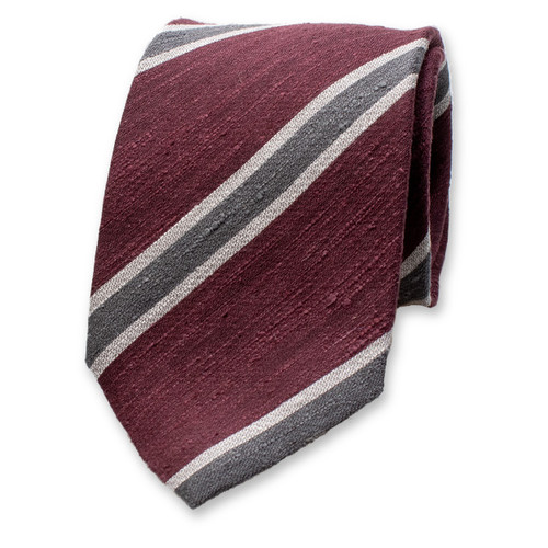 Bordeaux - Grau gestreifte Krawatte - Italienische Seide (1)