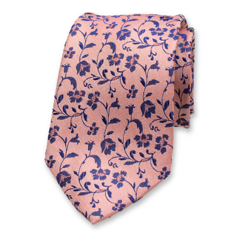 Hellrosa Luxuskrawatte - Blaue Blumen (1)