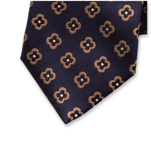 Dunkelblaue Luxuskrawatte mit Beige Blumen (1)