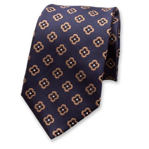 Dunkelblaue Luxuskrawatte mit Beige Blumen (2)
