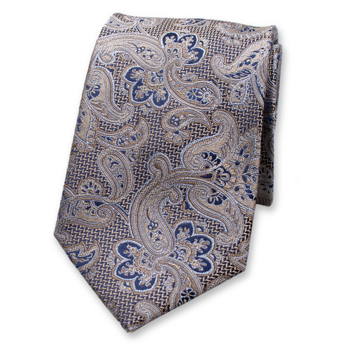 Beige - Dunkelblaue Luxuskrawatte - Paisley (1)