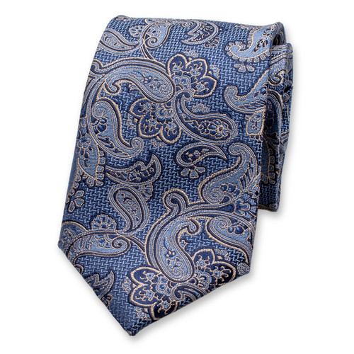 Dark Blue Luxury Tie Beige Paisley (1)