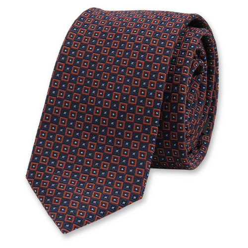 Schmale dunkelblaue Krawatte mit rotem Muster (1)
