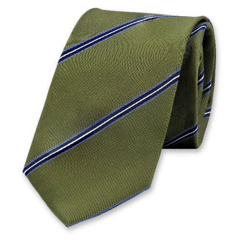 Schmale Moosgrüne Krawatte - Blauen Streifen (1)