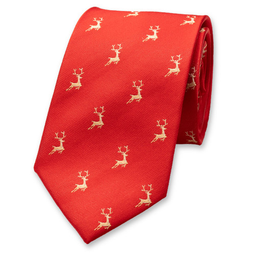 Weihnachtskrawatte Rot - Goldenes Rentier (1)