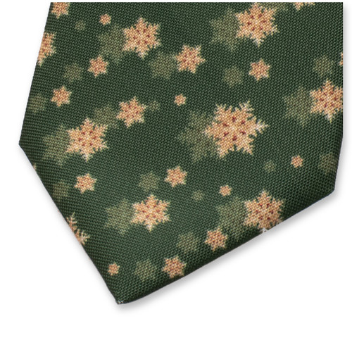 Weihnachtskrawatte Grün - Goldene Schneesterne (2)