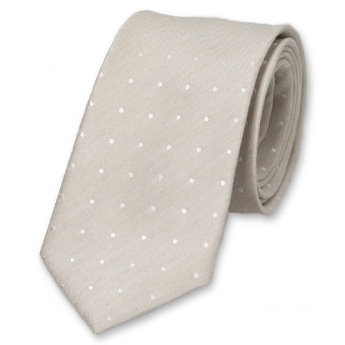 Beige/ Weiß gepunktete Krawatte aus Leinen  (1)