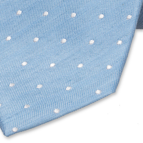 Hellblau/ Weiß gepunktete Krawatte aus Leinen  (2)