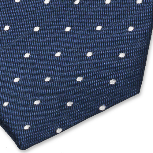 Dunkelblau/ Weiß gepunktete Krawatte aus Leinen  (2)