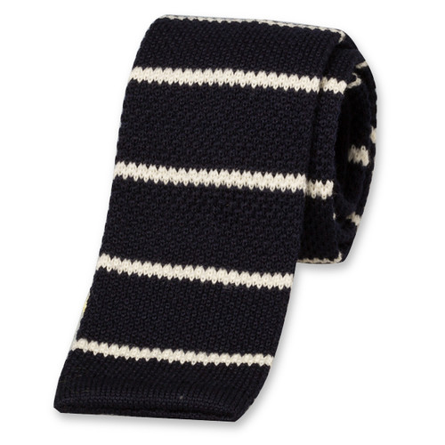Gestrickte Krawatte Dunkelblau Weiß (1)