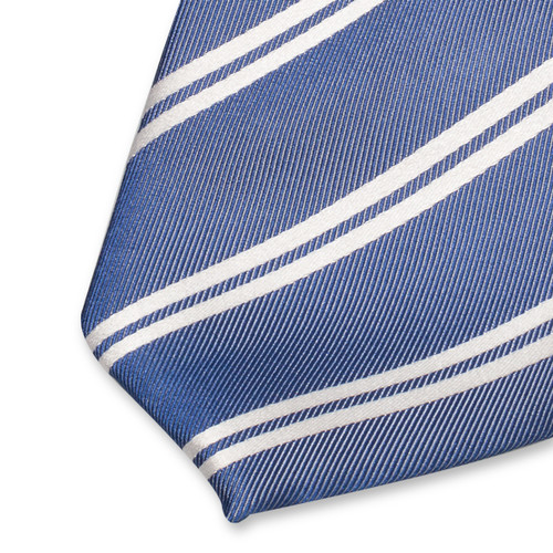 Blaue Business-Krawatte doppelte weiße Streifen (2)
