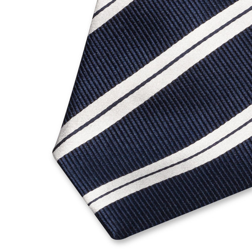 Dunkelblaue Krawatte doppelte weiße Streifen (2)