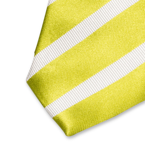 Limettengrüne Satin-Krawatte - weiße Streifen (2)
