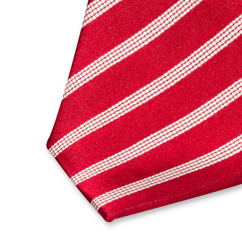 Rote Satin-Krawatte weiße Streifen (2)