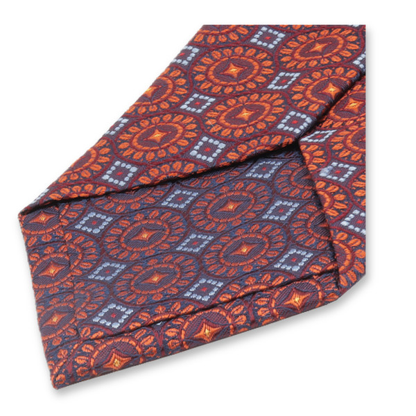 Krawatte Bordeauxrot - Orangefarbenes Kreismuster (3)