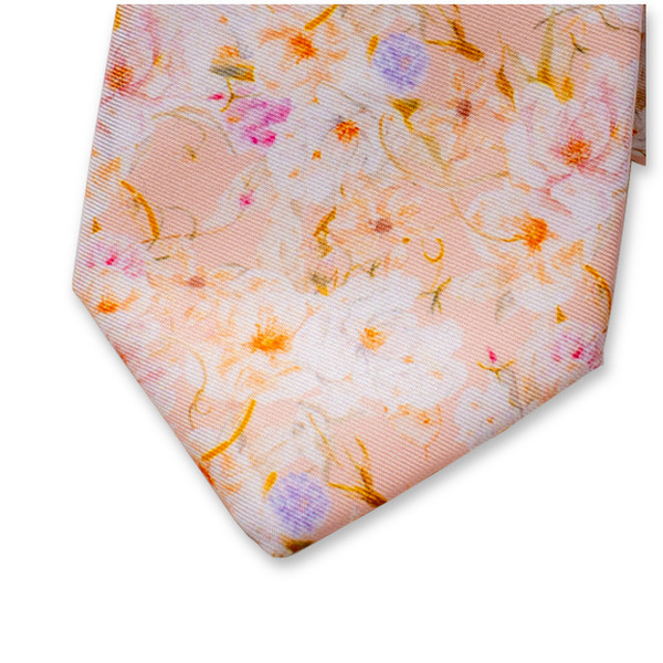 Pfirsichfarbene Krawatte - Blumen (2)