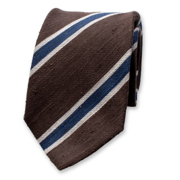 Dunkelbraun - Blau gestreifte Krawatte - Italienische Seide (1)