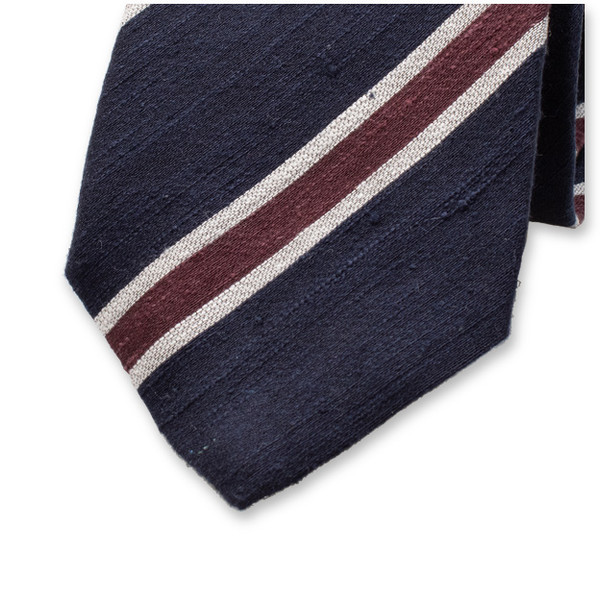 Dunkelblau - Bordeaux gestreifte Krawatte - Italienische Seide (2)