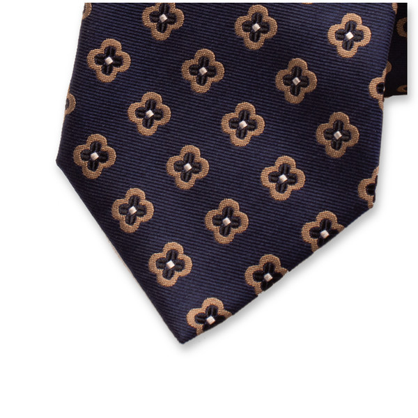 Dunkelblaue Luxuskrawatte mit Beige Blumen (1)