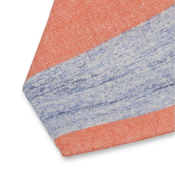 Gestreifte Krawatte aus Leinen - Blau-Koralle (2)